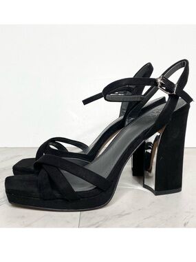 Franco Sarto Damalis Black Sparkle Square Toe Heeled Sandal 8 1/2 M